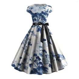 Casual Dresses Floral Print Summer Dress Vintage Women 1950s 60s Swing Rockabilly Robe Femme 2023 Office Party Vestidos