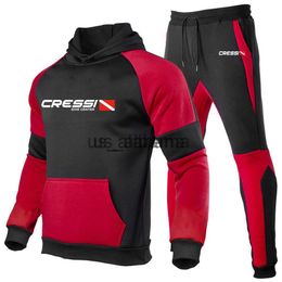 Men's TraCKsuits Dive Cressi printing Fashion Men CloTHing Sports Suits Jogging Pullover TraCKsuit Casual Hoodie Sportswear+Pant 2Pcs Set x0907