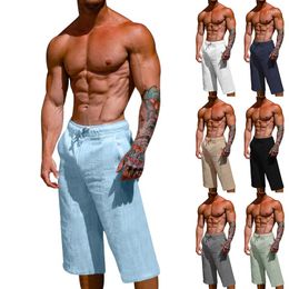 Men's Pants 2023 Summer Loose Linen Cotton Breathable Capris Sports Casual Shorts Man Straight Work Clothing