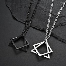 Chains Geometry Interlocking Square Triangle Male Pendant For Men Zinc Alloy Modern Trendy Geometric Stacking Punk Hip Hop Necklace Y2k