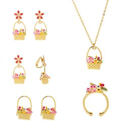 Wedding Jewellery Sets Enamel Basket Set Earrings Necklace Ring Jewellery For Woman Trend 230906