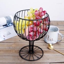 Decorative Figurines Stylish Fruit Plate Wine Glass Snack Storage Tray Dessert Basket Home Decor Iron Bowl Nuts Glass-shaped
