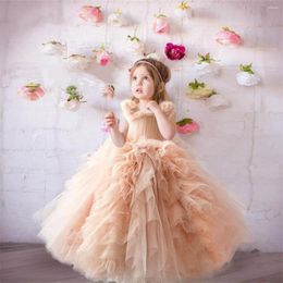 Girl Dresses Luxury Ruffled Tulle Puffy Flower Girls For Wedding Sleeveless Princess Birthday Party Toddler First Communion Gown