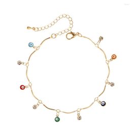 Anklets 2023 Fashion Jewellery Gold Adjustable Chain Enamel Eye For Women Vintage Copper Crystal Anklet Summer Accessories