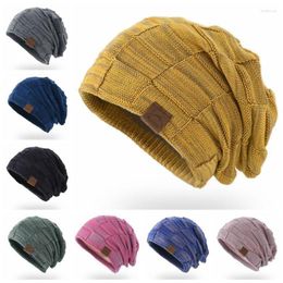 Berets Winter Hat Warm Plus Size Outdoor Knitted Male Female Wool Bobble Casual Stretch Crochet Beanies Cap For Women Men