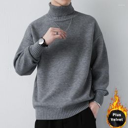 Men's Sweaters Winter Turtleneck Sweater Fashion Solid Fleece Warm Knitted Pullovers Men Casual Elastic Male Autumn Knitwear