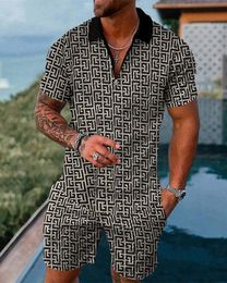 Men's Tracksuits Fashion Summer Sets Polo T Shirt Shorts Men Tracksuit Luxury Brand Social Shirts 3D Print Casual Turndown Collar Man Clothing 230907