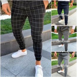 Men Cargo Pants sexy high wasit spring summer fashion pocket Men's Slim Fit Plaid Straight Leg Trousers Casuals Pencil Jogger299L