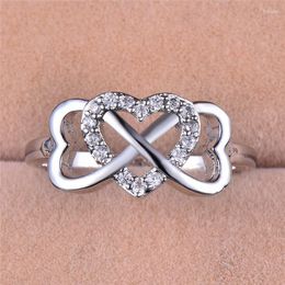 Cluster Rings Fashion Heart Sparkling Diamond Ring Real Solid 925 Sterling Silver For Women Lovely Girl Jewellery