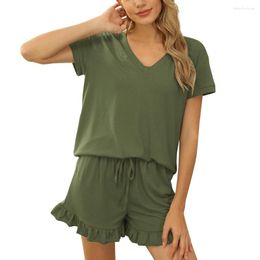 Women's Sleepwear 2023 Spring And Summer Home Two-piece Set Ladies Casual Drawstring Shorts Short-sleeved Pyjamas Women