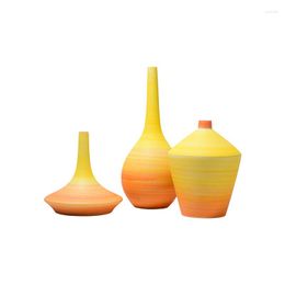 Vases Ceramic Vase Three-Piece Morandi Hand-Painted Narrow Mouth Jingdezhen Flower Soft Decoration Ornaments