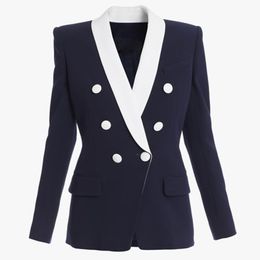 Womens Suits Blazers HIGH STREET est Fashion Designer Jacket Womens Double Breasted Color Block Shawl Collar Blazer 230906