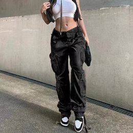 Women's Pants Vintage Cargo Oversized Baggy Jeans Womens Fashion Hip Hop Denim Trousers Ladies Casual Low Waist Pockets Wide Leg