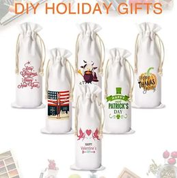 Wholesale Christmas Decorations Sublimation Blank Wine Bottle Bags with Drawstrings Reusable gift bag Bulk for Halloween Christmas DIY Wedding