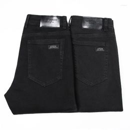 Men's Jeans 2023 Autumn Spring Fitted Straight Stretch Denim Classic Style Black Youth Business Casual Trousers