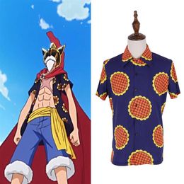 Men's Casual Shirts Monkey D Luffy Printed Shirt Men Anime One Piece Flower Short Sleeve Tops TeesMen's2296