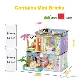 Blocks City Street Rooms Apartment Flower House with LED Light Set Creative Building Block Brick Toy Gift for Girls R230907