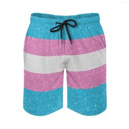 Men's Shorts Faux Glitter Transgender Pride Flag Anime CausalFunny Graphic Adjustable Drawcord Breathable Quick Dry Beach Shortsbasketb
