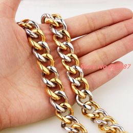 Chains 15mm Jewelry 316L Stainless Steel Silver Gold Color Curb Cuban Chain Mens Boys Necklace 7"-40"