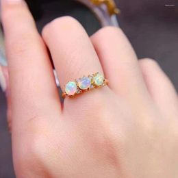 Cluster Rings Natural Opal Silver Ring 4mm 5mm For Party Simple 925 Gemstone