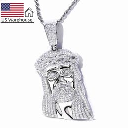 USA: s lager dropshipping 925 smycken pläterad guldkedja ised Jesus Moissanite Silver Out Pendant Men Necklace Bjead