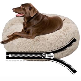 kennels pens Large Dog Bed with Zipper Round Kennl Pet Cat Mat Long Plush Puppy Donut Dogs House Winter for Small Medium 230906