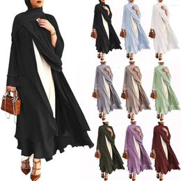 Ethnic Clothing Chiffon Open Abaya Dubai Muslim Hijab Dress Kimono Abayas For Women Turkish Dresses Islam Plain Kaftan Robe Ramadan Eid