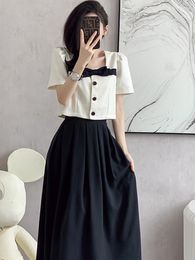 Work Dresses 2023 Summer Office Lady Fashion Suit Women French Vintage Blouse Female And Black Midi Skirts Korean 2 Piece Dress Set