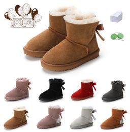 Kids Warm Bow Boots Children Classic Mini Half Snow Boot Winter Full fur Fluffy furry Satin Ankle Preschool PS Enfant Child kid Toddler Girl Boy Bootss Booties bowknot