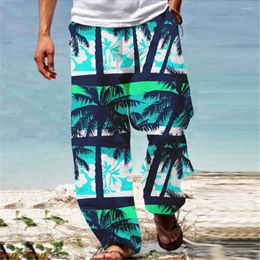 Men's Pants Casual Trousers Daily Wear Coconut Trees 3D Full Length Spring Mid Waist Pocket Drawstring Slacks Streetwear Bottom