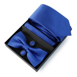 Neck Ties Tie Set Box Wedding Gifts For Groom Business Necktie Gifts Solid Color Peppermint Green Haze Blue Royal Blue Bowtie PocketSquare 230907