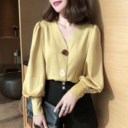 Women's Blouses Female Shirt Design Sense Niche 2023 Hong Kong Style V-neck Early Autumn Top Lantern Sleeve