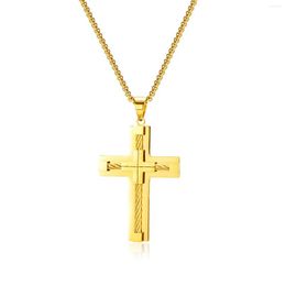 Chains Crucifixion Religion 40 57mm Cross Necklace Stainless Steel Pendant Rolo Chain 3mm 24inch Silver Gold For Mens Women Gilr Boys