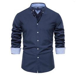 Men's Casual Shirts Slim For Mens Long Sleeve Shirt Autumn Winter Fashion Colour Patchwork Lapel Camisa Social Dress Vintage