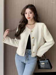Women's Jackets High Quality Autumn French End Glod Button Fashion Shiny Tweed Woollen Small Fragrance Coat Chic Jacket Outwear