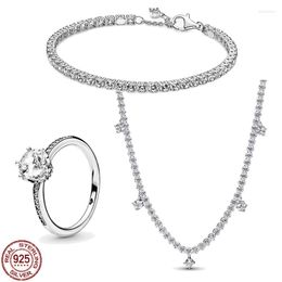 Loose Gemstones Women's Jewellery 925 Sterling Silver Shiny Necklace Bracelet Ring 3 Piece Set Of Exquisite Charm Gift For Girlfriend