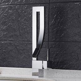 Kitchen Faucets Waterfall Mixer Faucet Black Square Brass Bathroom Basin Tap And Cold Sink