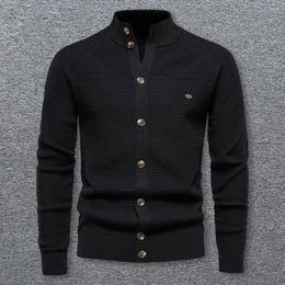 Men's Sweaters Men Knitting Coat Stylish Knitwear Slim Fit Single Breasted Cardigans With Stand Collar Ribbed Cuffs For Autumn Winter