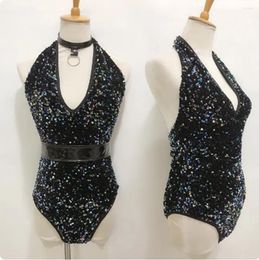 Stage Wear Sexy Halter Sequins Bodysuit Pole Dance Costume Nightclub Shiny Gogo Dancer Outfit Jazz Dancewear Clubwear Rave Clothing