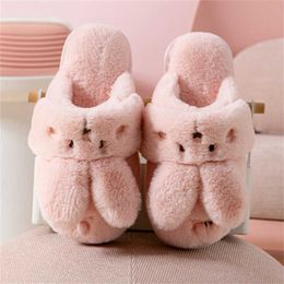 Slippers Cute Cartoon Winter Cotton Slippers For Women Non-Slip Fun Animals Plush Home Slippers Men Indoor Soft Dual Purpose Shoes X0905