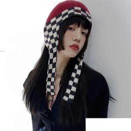 Trapper Hats Chessboard Lattice Winter Hat With Earflaps Russian Caps Fur Hood Wool Womens Bomber Warm Beanies Cap 220829 Drop Deliver Dhug8