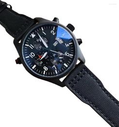 Wristwatches Luxury Mens Automatic Mechanical Watch Pilots Stainless Steel Black Sapphire Blue Leather White Canvas