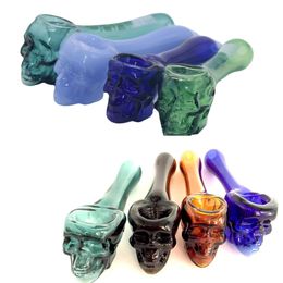 Pyrex Oil Burner Pipes Thick Skull Smoking Hand Spoon Pipe 3.93 inch Tobacco Dry Herb For Silicone Bong Glass Bubbler Bongs