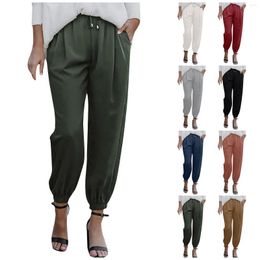 Women's Pants Women Y2k Vintage Ladies Lace-up Elastic Waist Solid Color Casual Trousers Slim Fit Small Feet Belted Elegant