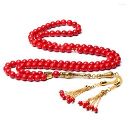 Strand Factory Sale Pure Natural Round Shape Red Coral Stone 99 Beads Muslim Prayer Islamic Tasbih Misbaha Sibha Rosary