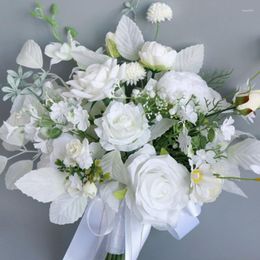 Decorative Flowers Bridal Holding Bouquets Wedding Artificial Roses Flower Hand-made Romantic Party Decoration Po Prop