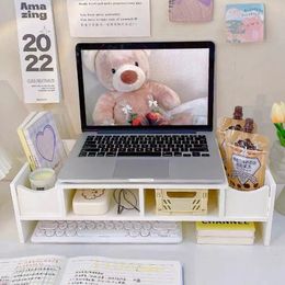 Other Desk Accessories Ins Computer Stand Desktop Monitor Notebook Storage Dormitory Office Double Shelf Wood Plastic Plate Simple Style 230907