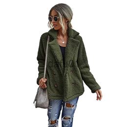 Women's Fur Faux Fur European and American Imitation Fur Coat Women's Lamb Wool Coat Suit Collar Short Long Sleeves Faux Green Faux Fur x0907