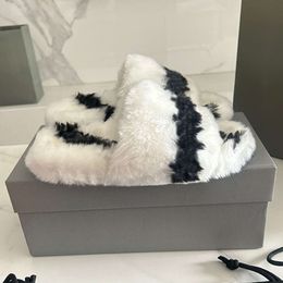 2023 Women Fur Slides Winter Plush Slippers Indoor Wool Sandals Warm Flip Flops With Box NO468