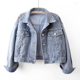 Women's Jackets Autumn Fashion Diamonds Beading Long Sleeve Denim Coat Women Vintage Short Loose Jeans Jacket Female Outerwear Tide G3013